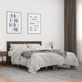 Bed Frame Brown Oak Engineered wood, Metal Full Modern