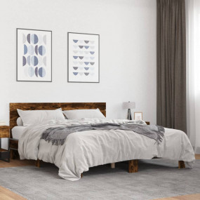 Bed Frame Smoked Oak Engineered Wood, Plywood, Metal Do...