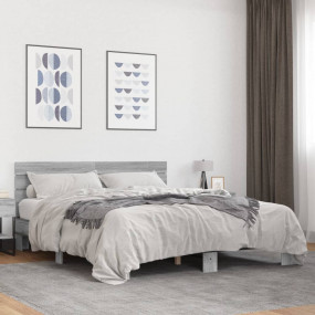 Bed Frame Gray Sonoma Engineered Wood 63x79 in Modern B...
