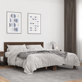 Bed Frame Brown Oak Engineered Wood Full Sturdy Bed Fra...