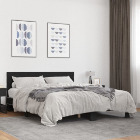 Bed Frame Black Engineered Wood King Size Durable Bed F...
