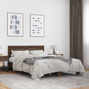 Bed Frame Brown Oak Engineered wood, metal Double Durab...