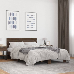 Bed Frame Brown oak Engineered wood Double Modern Bed F...