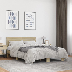 Bed Frame Sonoma Oak Engineered wood, Metal Small Doubl...