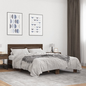 Bed Frame Brown Oak Engineered wood Double Modern Bed F...