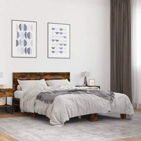 Bed Frame Smoked Oak Engineered Wood, Metal Double Dura...