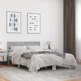 Bed Frame Grey Sonoma Engineered wood, Metal Double Mod...