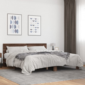 Bed Frame Brown Oak Engineered Wood, Metal Double Moder...