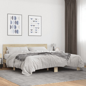 Bed Frame Sonoma oak Engineered wood, metal, plywood sl...