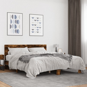 Bed Frame Smoked Oak Engineered Wood, Metal, Plywood Do...