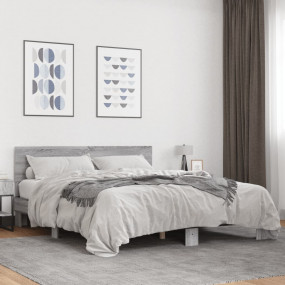 Bed Frame Gray Sonoma Engineered wood Double Durable Be...