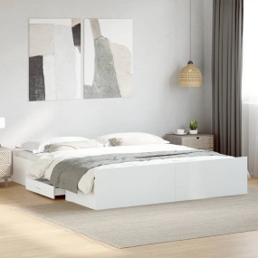 Bed Frame White Engineered wood Double Bed Frame Rectan...