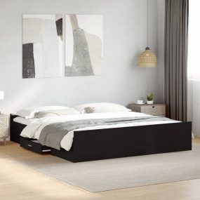 Bed Frame Black Engineered wood Double Bed Frame Rectan...