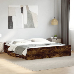 Bed Frame Smoked Oak Engineered wood Double Bed Frame