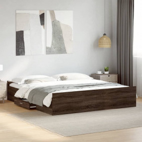 Bed Frame Brown Oak Engineered Wood, Plywood Double Bed...