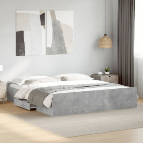 Bed Frame Concrete gray Engineered wood, Plywood Super ...