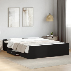 Bed Frame Black Engineered Wood King Size Bed Frame Rec...