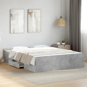 Bed Frame Concrete Grey Engineered Wood, Plywood King B...