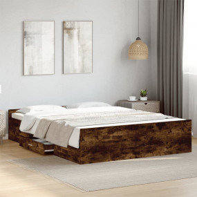 Bed Frame Smoked Oak Engineered Wood, Plywood slats Kin...