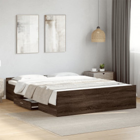 Bed Frame Brown Oak Engineered wood King Size Bed Frame
