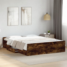 Bed Frame Smoked Oak Engineered wood and plywood Double...
