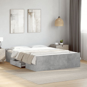 Bed Frame Concrete Grey Engineered Wood Double Bed Fram...
