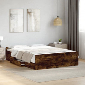 Bed Frame Smoked Oak Engineered Wood Full Bed Frame Rec...