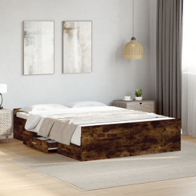 Bed Frame Smoked Oak Engineered Wood Double Bed Frame