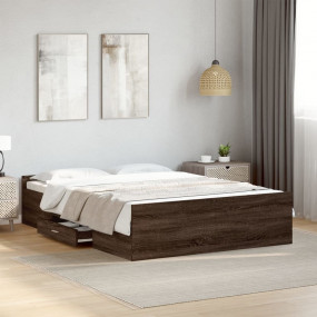 Bed Frame Brown Oak Engineered wood 55 x 75 in mattress...