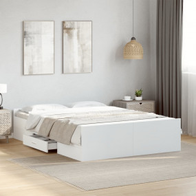 Bed Frame White Engineered wood, Plywood Double Bed Fra...
