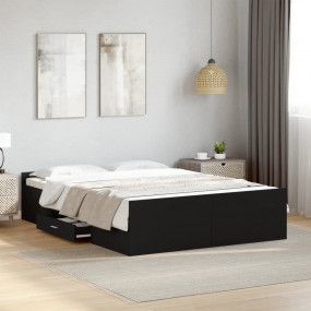 Bed Frame Black Engineered wood Double Bed Frame Rectan...