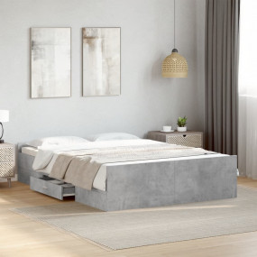 Bed Frame Concrete Gray Engineered Wood, Plywood 53.1x7...