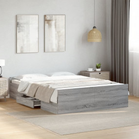 Bed Frame Grey sonoma Engineered wood with plywood slat...