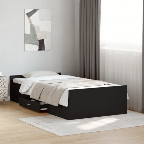 Bed Frame Black Engineered wood Twin Bed Frame Rectangu...
