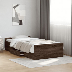 Bed Frame Brown Oak Engineered Wood Single Storage