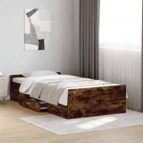 Bed Frame Smoked Oak Engineered Wood, Plywood Single Be...