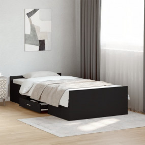 Bed Frame Black Engineered Wood Twin Bed Frame Rectangu...