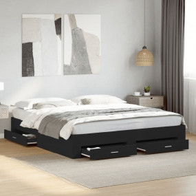 Bed Frame Black Engineered wood 79.9x79.9 in Bed Frame