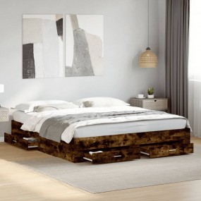 Bed Frame Smoked oak Engineered wood Double Bed Frame