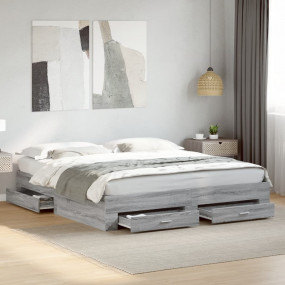 Bed Frame Grey Sonoma Engineered Wood 78.7 x 78.7 in Be...