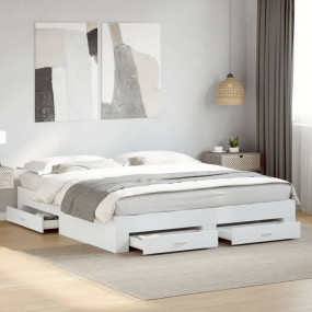Bed Frame White Engineered wood, Plywood Super King Bed...