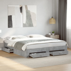 Bed Frame Concrete Grey Engineered wood, Plywood Super ...