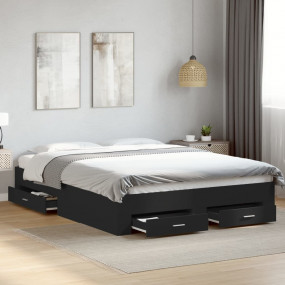 Bed Frame Black Engineered wood King Size Bed Frame Rec...