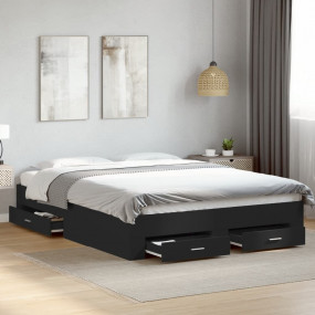 Bed Frame Black Engineered wood, Plywood 55.1 x 78.7 in...