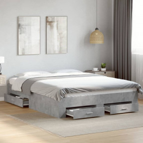Bed Frame Concrete Grey Engineered wood Double Bed Fram...