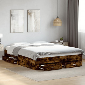 Bed Frame Smoked oak Engineered wood, Plywood Full Bed ...