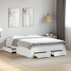 Bed Frame White Engineered wood, Plywood Double Bed Fra...