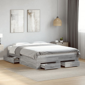 Bed Frame Gray Sonoma Engineered wood, Plywood Full Bed...