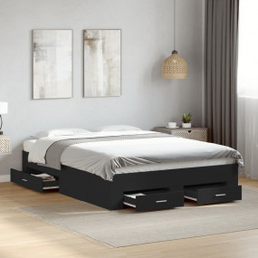 Bed Frame Black Engineered wood Double Bed Bed Frame