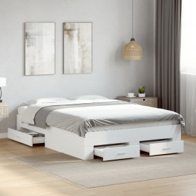 Bed Frame White Engineered wood, Plywood 53.1x75.0 in B...